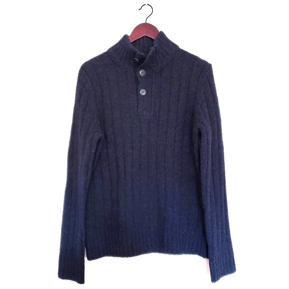 Eddie Bauer Wool Ribbed Button Top Melange Sweater – Blue